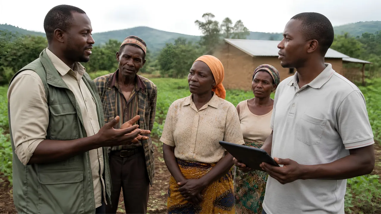 Programme officers meeting farmers at a rural community project