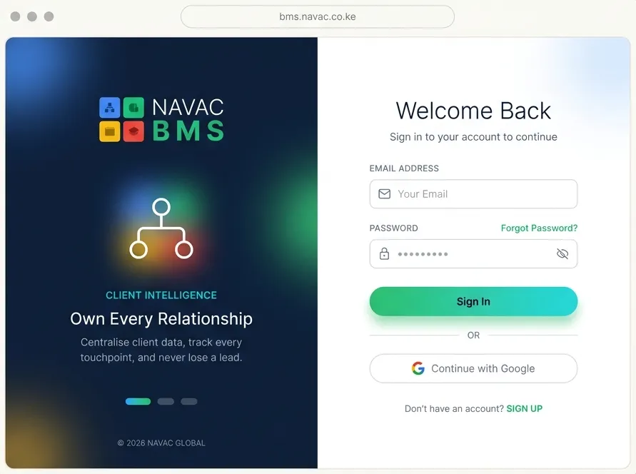 NAVAC CRM screen