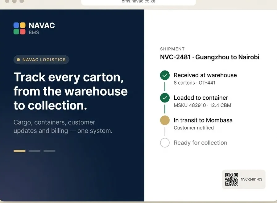 NAVAC Logistics screen