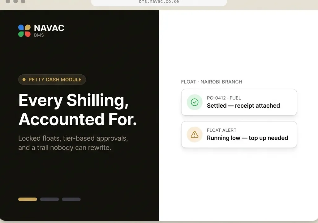 NAVAC Petty Cash screen
